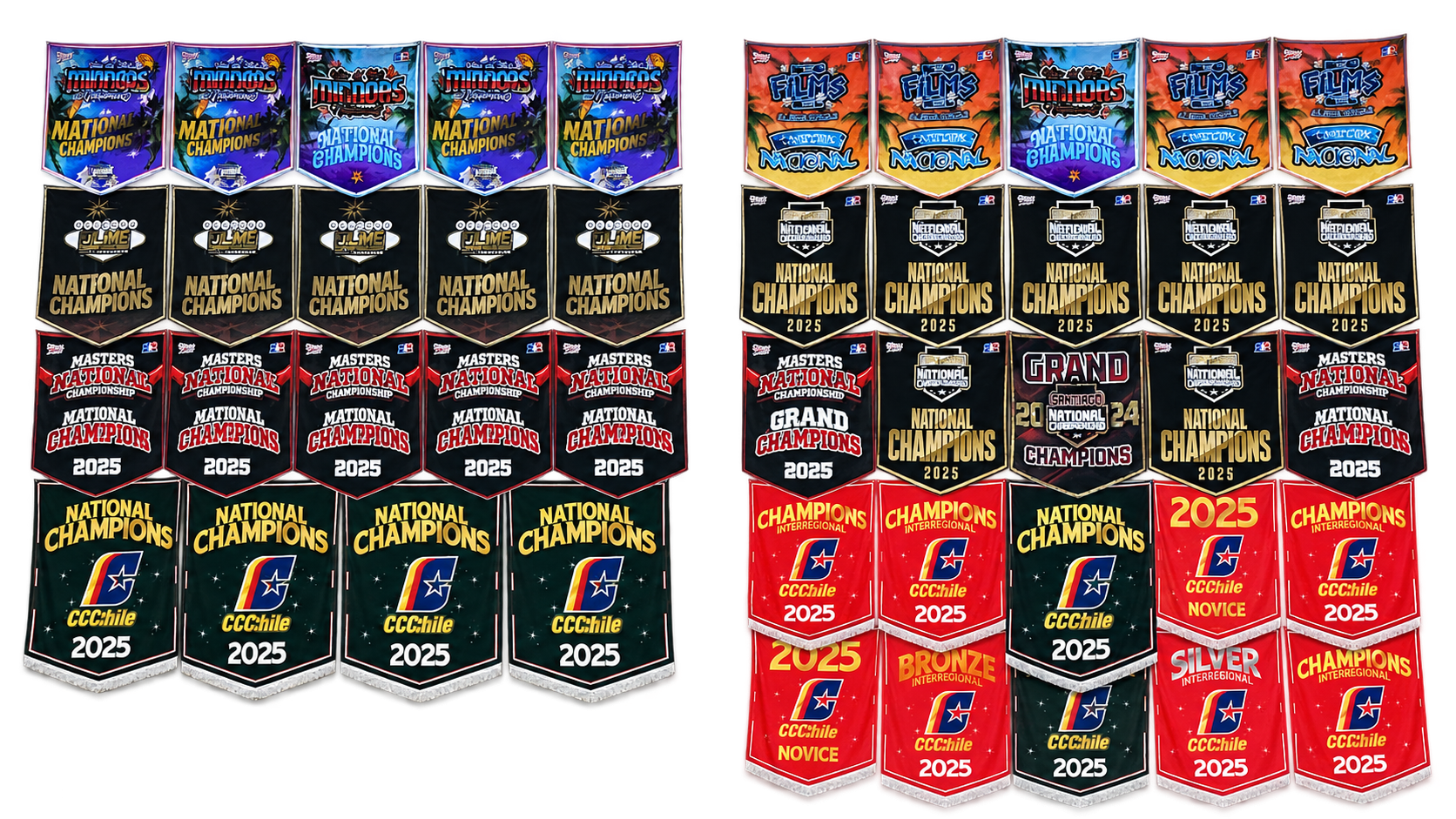 Colecci&oacute;n real de banderines nacionales e internacionales obtenidos por Cheer Academy CATS